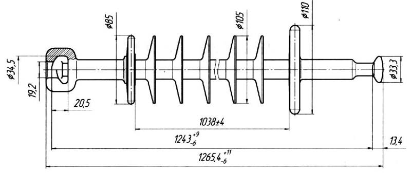 Изолятор линейный подвесной стержневой полимерный ЛКЦ 120-110-2