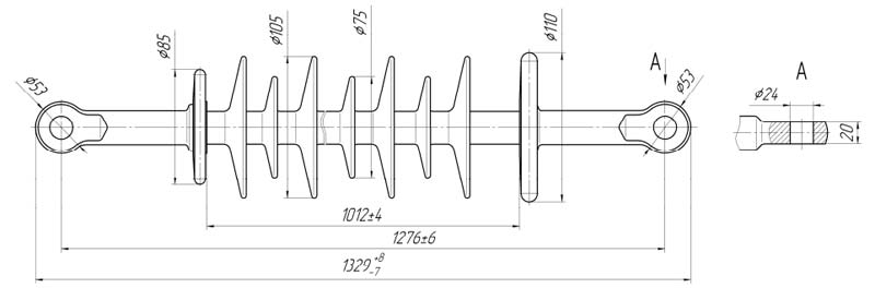 Изолятор линейный подвесной стержневой полимерный ЛКЦ 120-110-5 (VII)-02