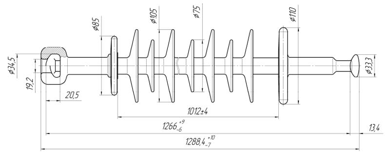 Изолятор линейный подвесной стержневой полимерный ЛКЦ 120-110-5 (VII)