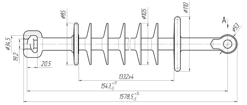 Изолятор линейный подвесной стержневой полимерный ЛКЦ 120-150-2-01