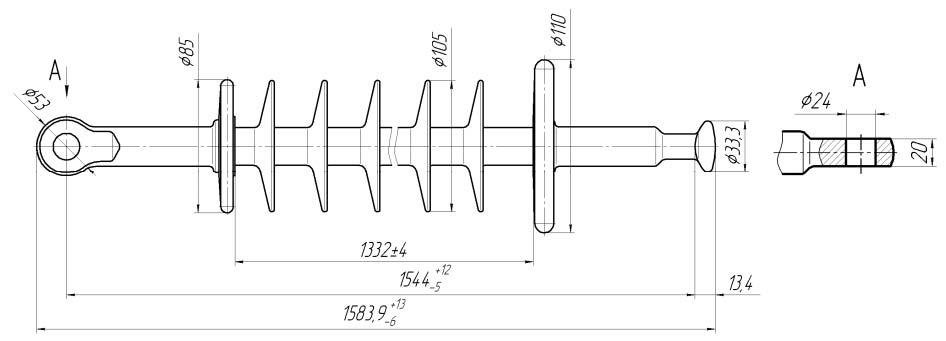 Изолятор линейный подвесной стержневой полимерный ЛКЦ 120-150-2-03