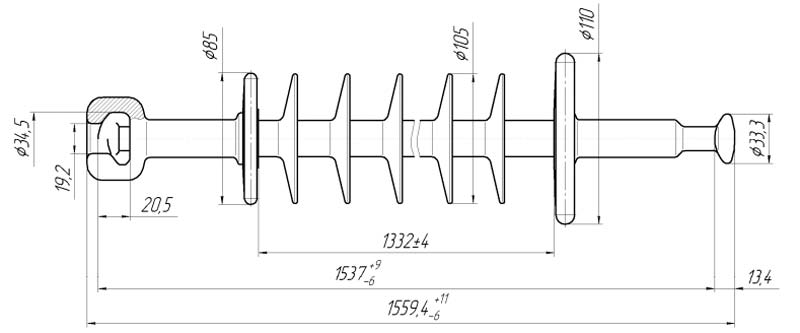 Изолятор линейный подвесной стержневой полимерный ЛКЦ 120-150-2