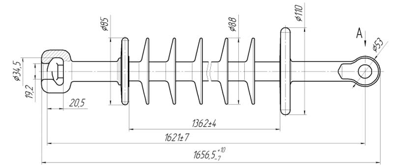 Изолятор линейный подвесной стержневой полимерный ЛКЦ 120-150-A2-01