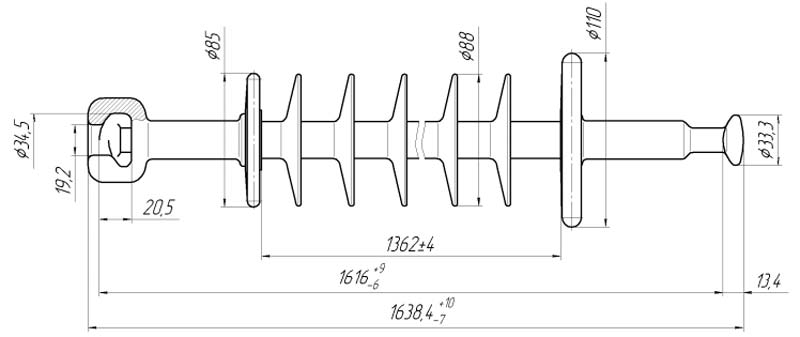 Изолятор линейный подвесной стержневой полимерный ЛКЦ 120-150-A2