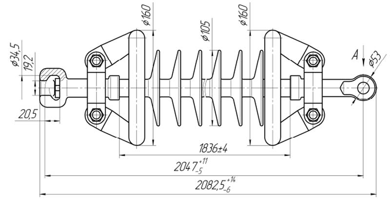 Изолятор линейный подвесной стержневой полимерный ЛКЦ 120-220-2-01