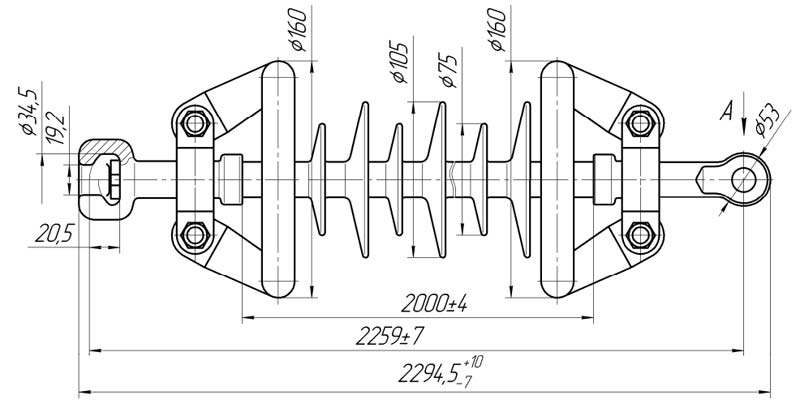 Изолятор линейный подвесной стержневой полимерный ЛКЦ 120-220-5-01