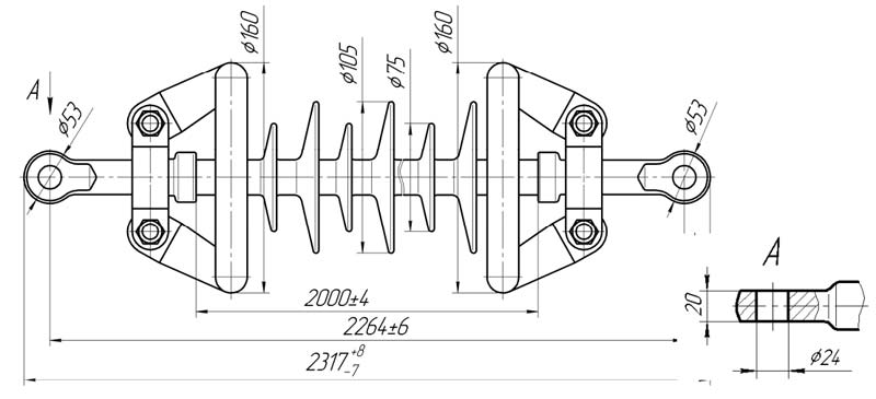 Изолятор линейный подвесной стержневой полимерный ЛКЦ 120-220-5-02