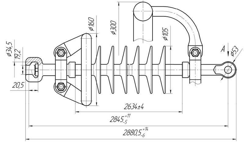 Изолятор линейный подвесной стержневой полимерный ЛКЦ 120-330-2-01