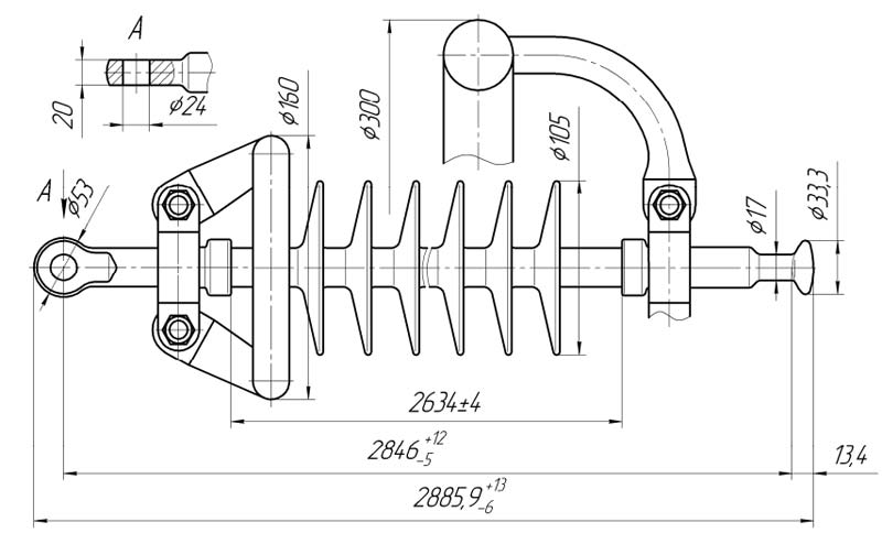 Изолятор линейный подвесной стержневой полимерный ЛКЦ 120-330-2-03