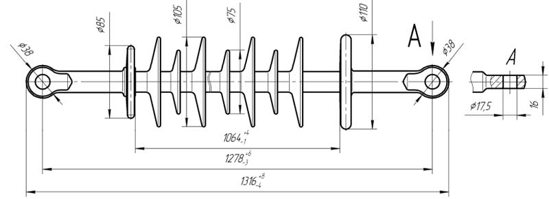 Изолятор линейный подвесной стержневой полимерный ЛКЦ 70-110-5 (VII)-02
