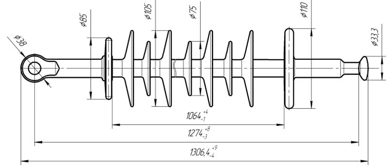 Изолятор линейный подвесной стержневой полимерный ЛКЦ 70-110-5 (VII)-03