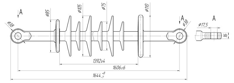 Изолятор линейный подвесной стержневой полимерный ЛКЦ 70-150-5-02