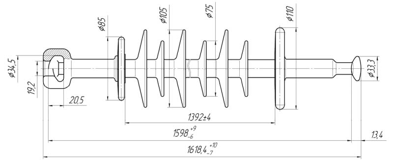 Изолятор линейный подвесной стержневой полимерный ЛКЦ 70-150-5