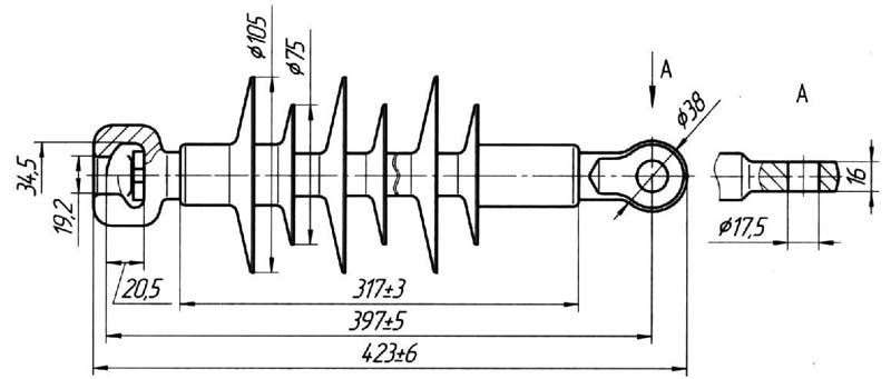 Изолятор линейный подвесной стержневой полимерный ЛКЦ 70-20-5-01