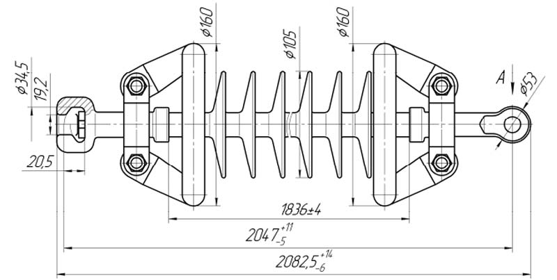 Изолятор линейный подвесной стержневой полимерный ЛКЦ 70-220-2-01